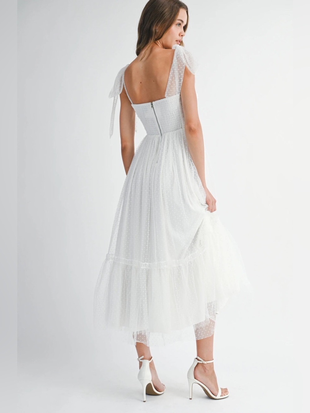 Petal & Pup Pastel White Maxi Dress with Tie Straps - Picture 8 of 12